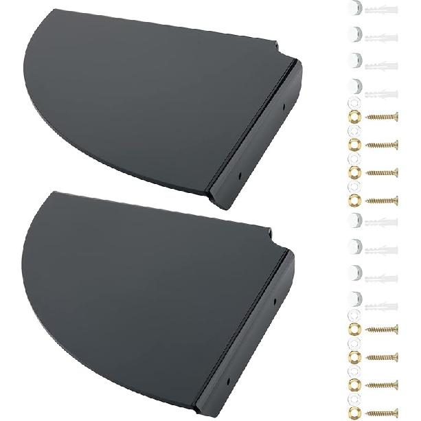 Cosmos 2 Pcs Acrylic Wall Mount Floating Corner Shelves Quarter Round Shower Shelf Hanging Corner Shelves Wall Storage Display Organizer for Bathroom Solid Black (2 Pcs)