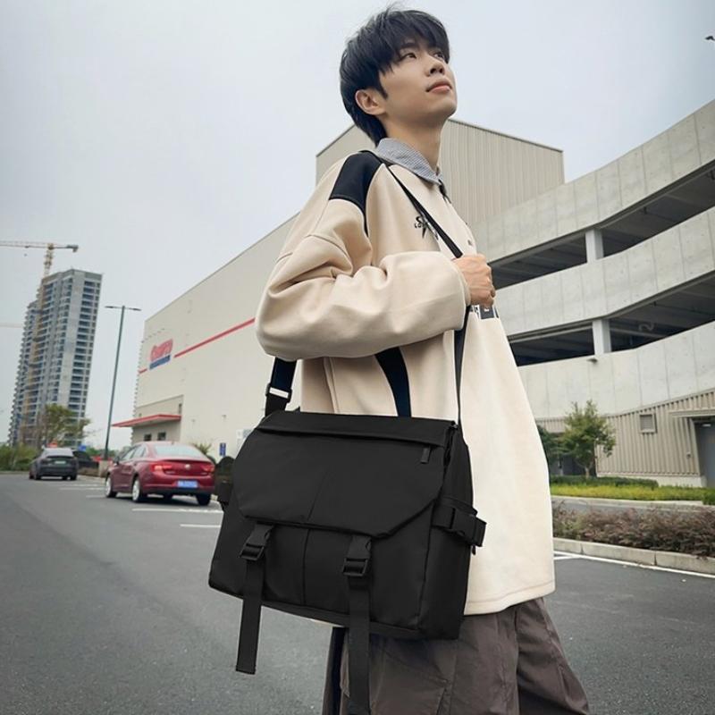 Unisex Solid Nylon Messenger Bag  Large Capacity  Lightweight  Waterproof  Casual  Shoulder Bag  Comfortable Fabric  Travel Crossbody Bag