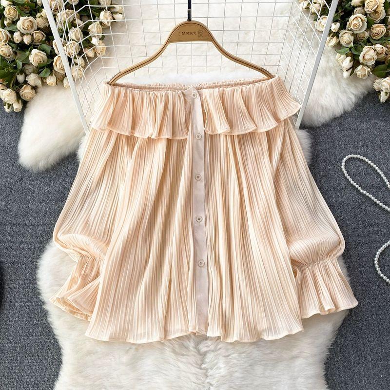 

Special-Interest Design Ruffles Long Sleeve Loose Top Shirt Apricot color One size