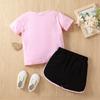 Girls Summer 2Pcs Outfit Cute Cartoon Print Crew Neck Short Sleeve Top and Shorts Set