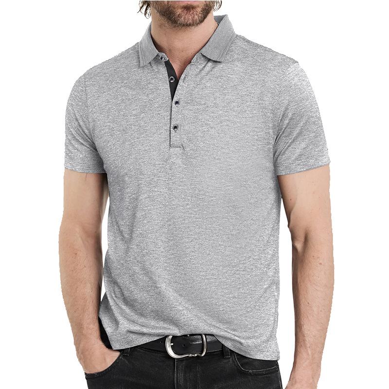 Men Casual Solid Color Turn Down Collar Short Sleeve Polo Shirt S серый