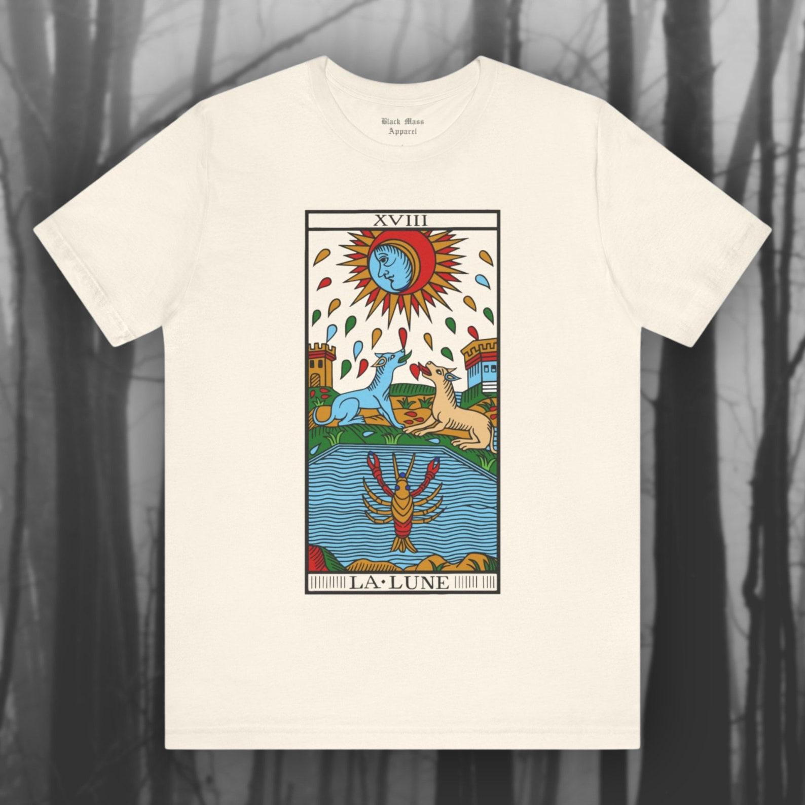 La Lune, Moon Tarot T-Shirt, Occult ArT-Shirt, Tarot de Marseille, Celestial, Astrology Tee, Gothic Unisex Jersey Short Sleeve Tee S