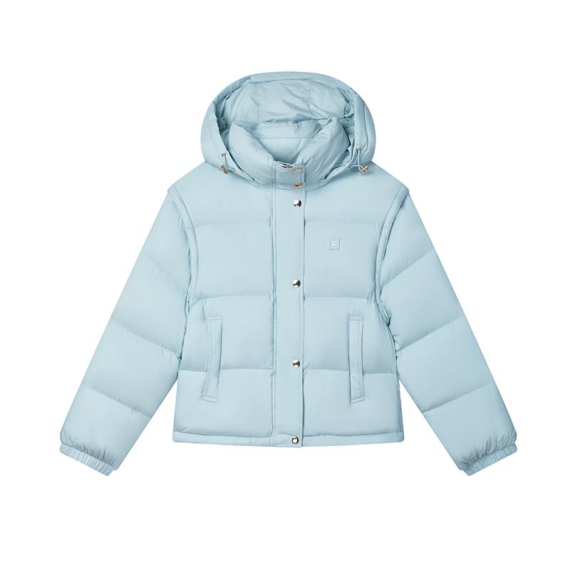 Fila Warm And Comfortable Casual Hooded Puffer Jacket Women Outerwear Autumn-Water-Blue F11W445901FBU