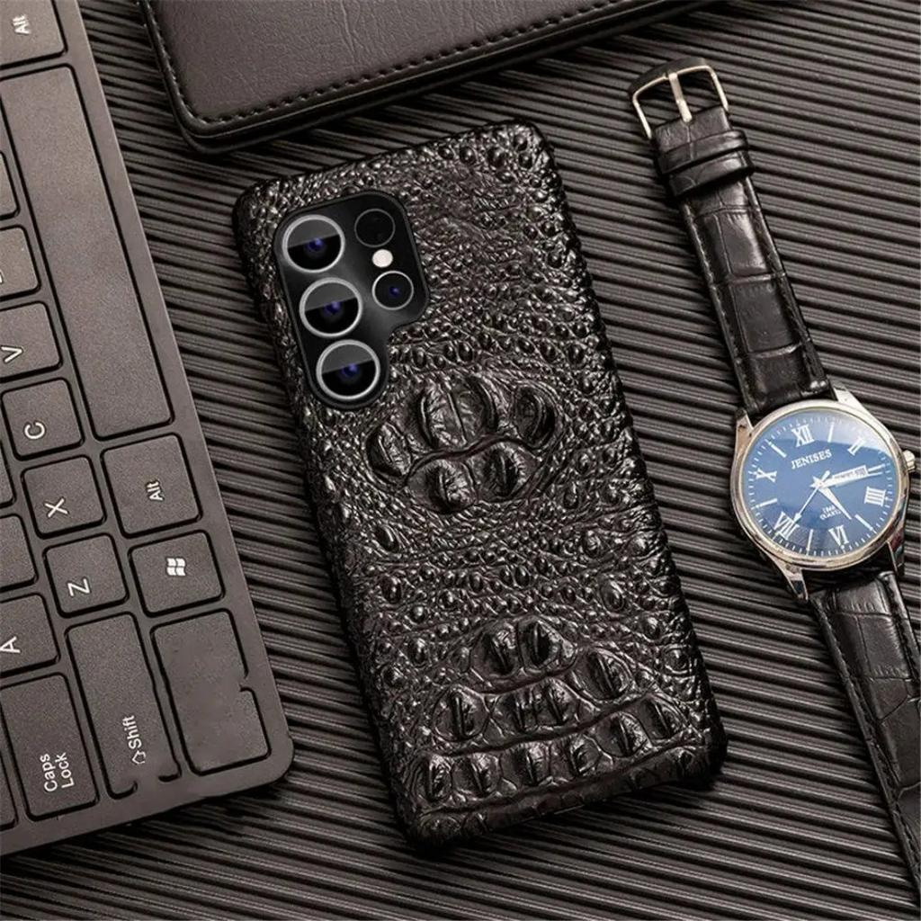 Echte Rindsleder Dünne Hülle Für Samsung Galaxy S10 S20 S21 S22 S23 S24 S25 Plus Ultra 3D Krokodil Schädel Rückseite Hülle