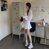French white shirt dress women's early autumn new temperament high-end waist ruffle edge short skirt