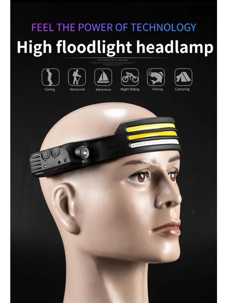 LED COB Induction Headlamp Built-in Battery Sensor Head Flashlight USB Rechargeable 5 Lighting Modes Waterproof Headlight