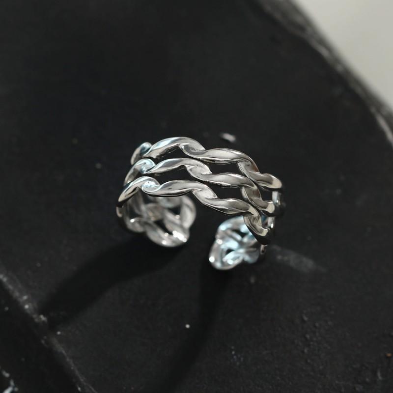 Adjustable Open Ring Men Women Minimalist Geometric Double Band Wave Design Plated Retro Chic Jewelry