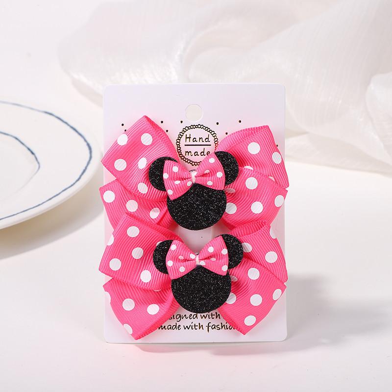 Girls Headwear Mickey Mouse Hair Accessories Set Girls Hairpin Card Pink Polka Dot Bow Cartoon Hairpin 3679