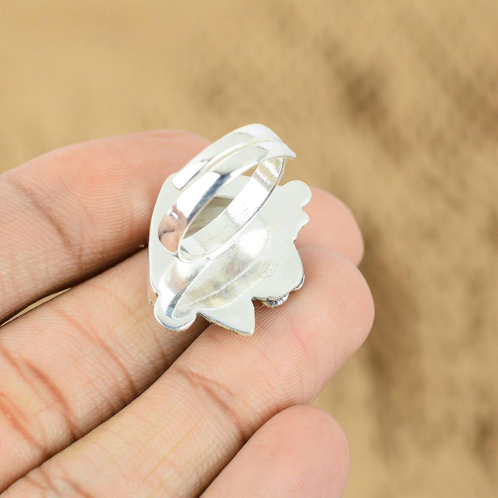 925 Silver Crown Chakra Scolecite Gemstone Wedding Flower Statement Promise Ring