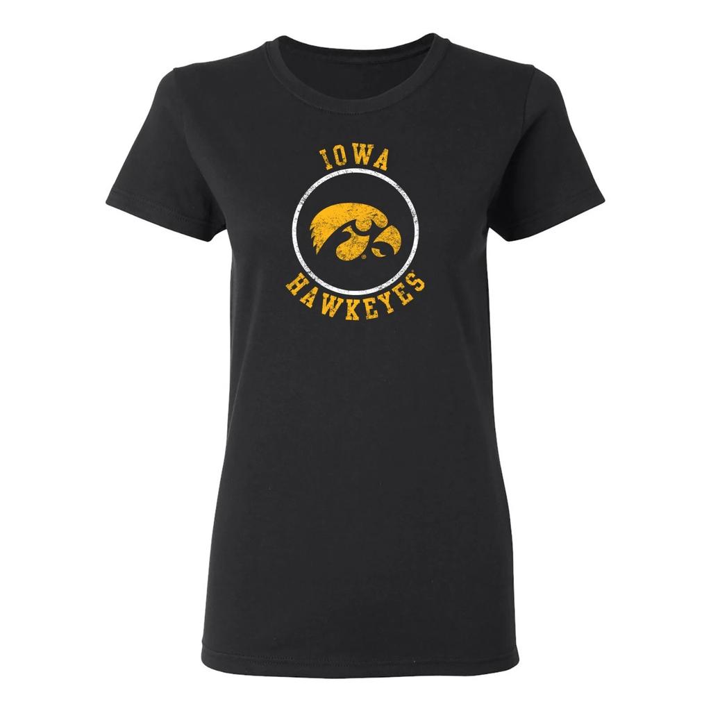 Iowa Hawkeyes Distressed Circle Logo Womens T-Shirt