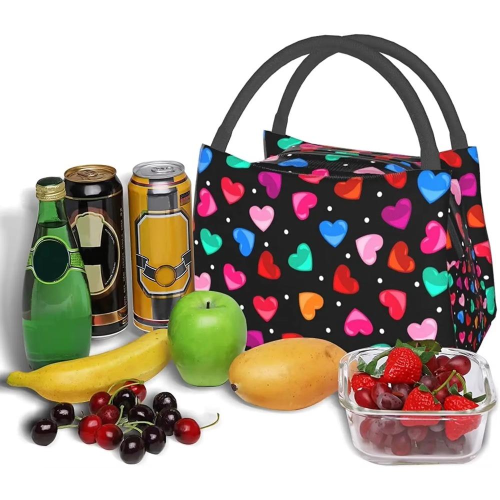 Red Heart Pattern Valentine's Day Lunch Bag Portable Reusable Insulated Lunch Box for Women Men Tote Bag for Work Travel Picnic