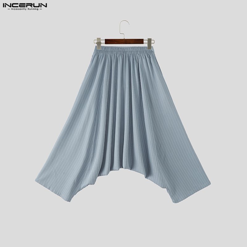 INCERUN Vintage Men Elastic Waist Gothic Striped Casual Baggy Drop-crotch Pants