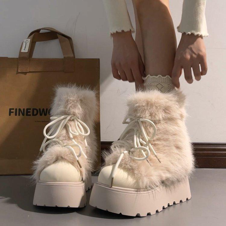 

Small thick-soled fluffy snow boots new autumn and winter thickened fluffy boots short boots warm cotton shoes 40