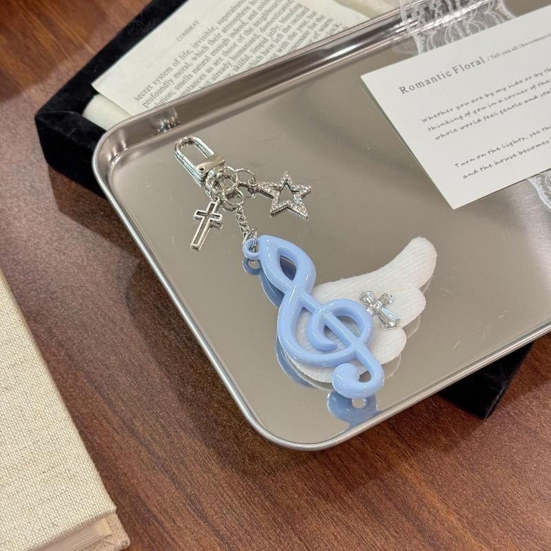 Y2K Trendy Harajuku Keychain Adorable Musical Note Wing Cross Star Key Ring Fashion Bag Pendant for Teen Girls Gift