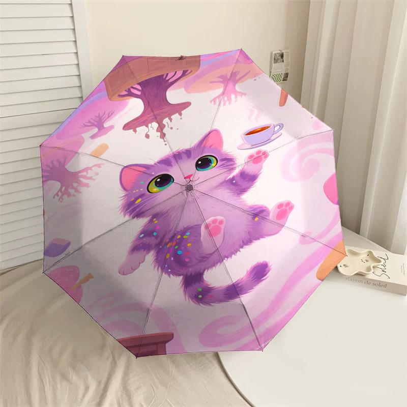 

1pc cat coffee Automatic Open/Close Umbrella Compact Folding Umbrella with 8-Rib Shaft for Women/Men, Elegant Birthday1215S
