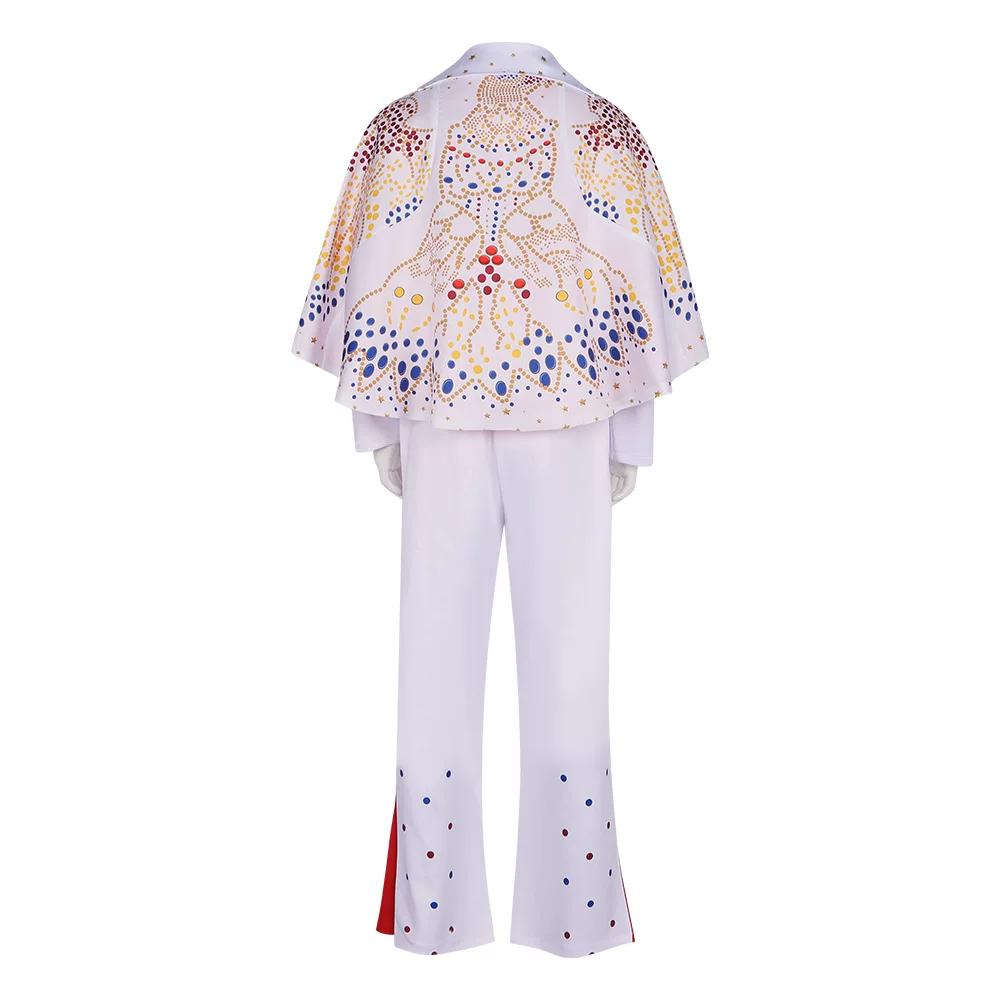 Movie Presley Cosplay Costume Diamond Rock Singer Cosplay Adult Children White Printed Jumpsuit Suits Halloween Costume