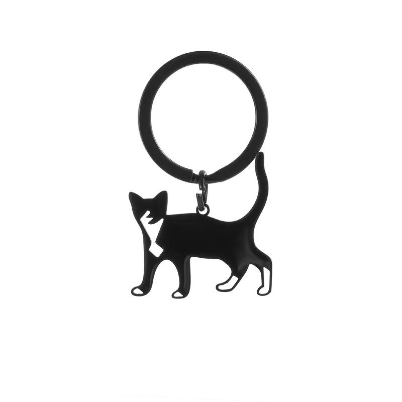 Minimalist Black Cat Stainless Steel Keychain Simple Fashion Design Stylish Couple Keyring Practical Daily Bag Pendant