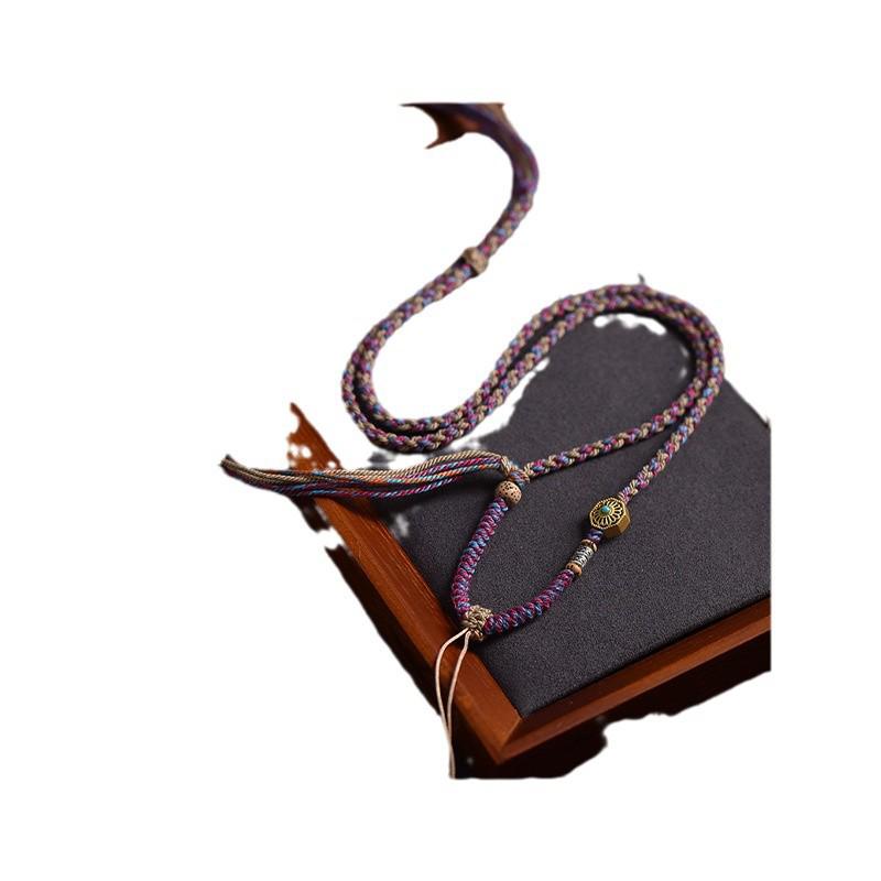 Colier Tibetan Handmade din Frânghie Împletită și Pandantiv Amuletă cu Lanț