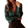 Women S Satin Long Sleeve Shirt Leopard Jacquard Turn Down Collar Button Up Blouse