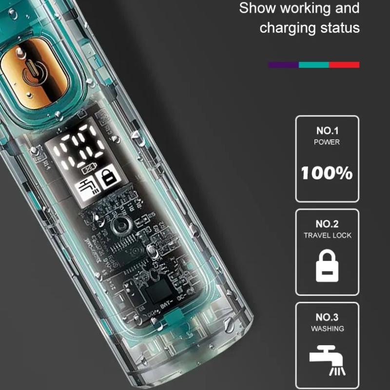 VGR IPX7 Waterproof Electric Hair Clipper Professional Transparent Barber Beard Trimmer Rechargeable Cordless Hair Trimmer for Men Home Clippers V-961