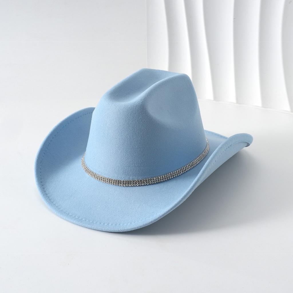 Men's and women's European and American style cowboy hat square rhinestone gem accessories hat retro jazz felt hat