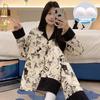 Japanese Style Cartoon Pajama Set for Women - Long Sleeve Cardigan with Chest Pad, Cute Homewear.
