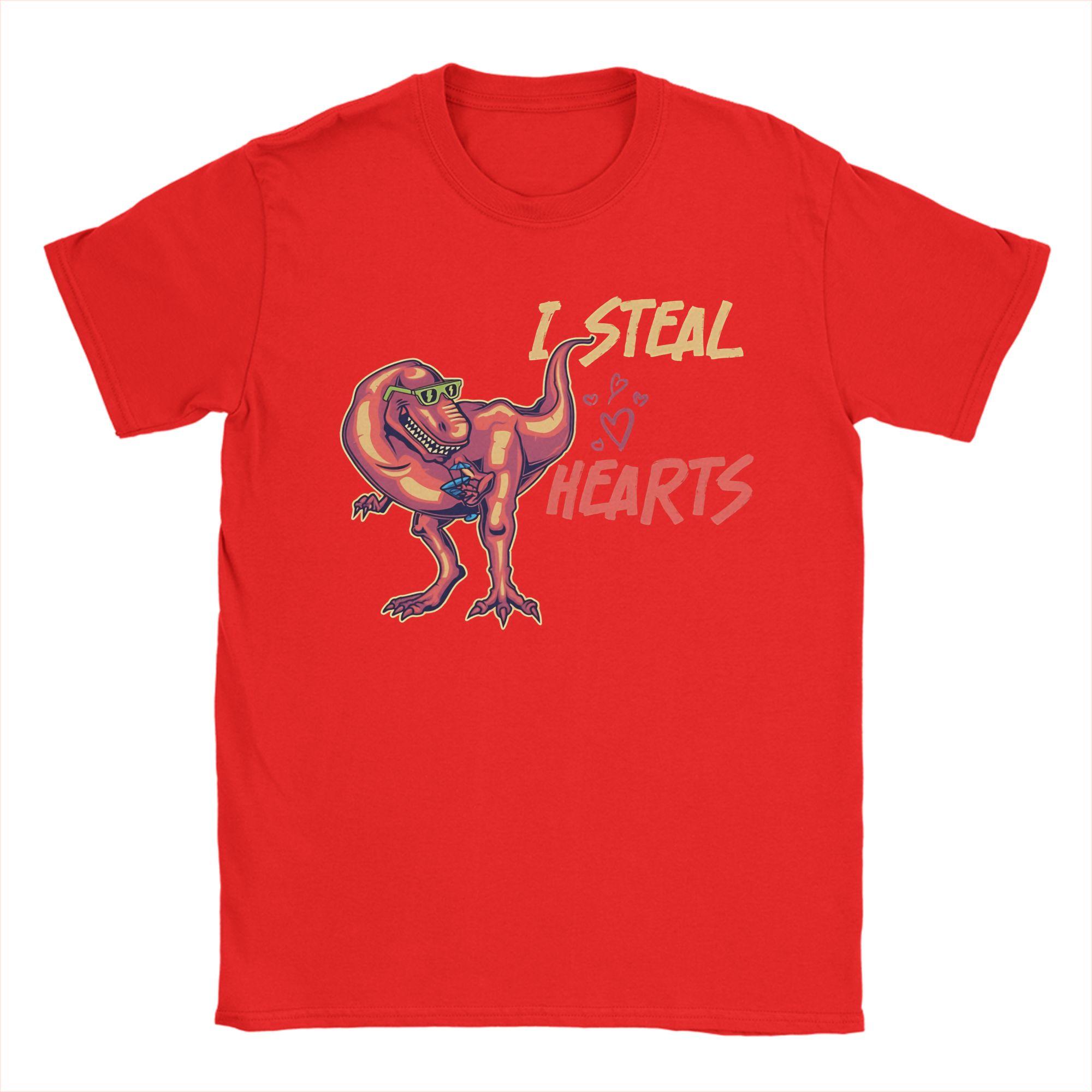 valentines day dinosaur i steal hearts TShirts for Unisex  Creative Cotton Tees Crewneck Short Sleeve T Shirts Printed Clothes S