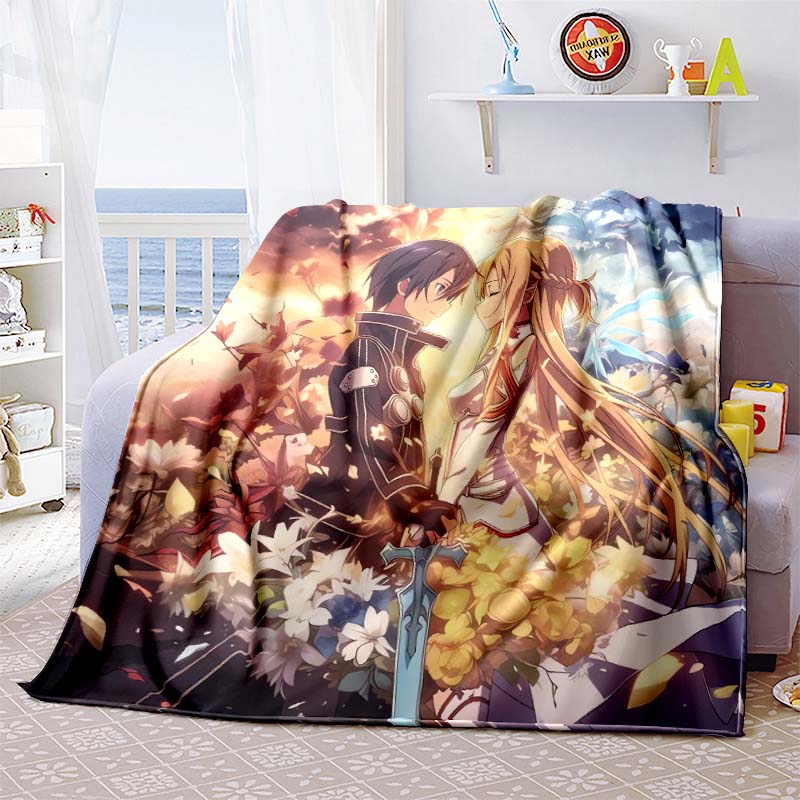 Die 3D-gedruckte "Sword Art Online" Flanelldecke ist warm, bequem und weich, geeignet für den Einsatz in Schlafzimmern, Betten, Sofas, 001