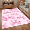 Pink Bow Area Rug for Living Room Bedroom Cute Coquette Aesthetic Feminine Home Decor Soft Non Slip Washable Floor Mat