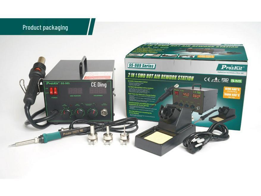 

Pro sKit SS-989H: 700W Industrial-Grade Hot Air Gun & Soldering Station with Adjustable Temperature.