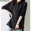 MODIQUE Sommer Plus Größe Frauen Baumwolle Leinen 5990 Bluse Shirts POLO Sommer Büro Dame Mäntel Oversize Solide Offenen Stich tasten