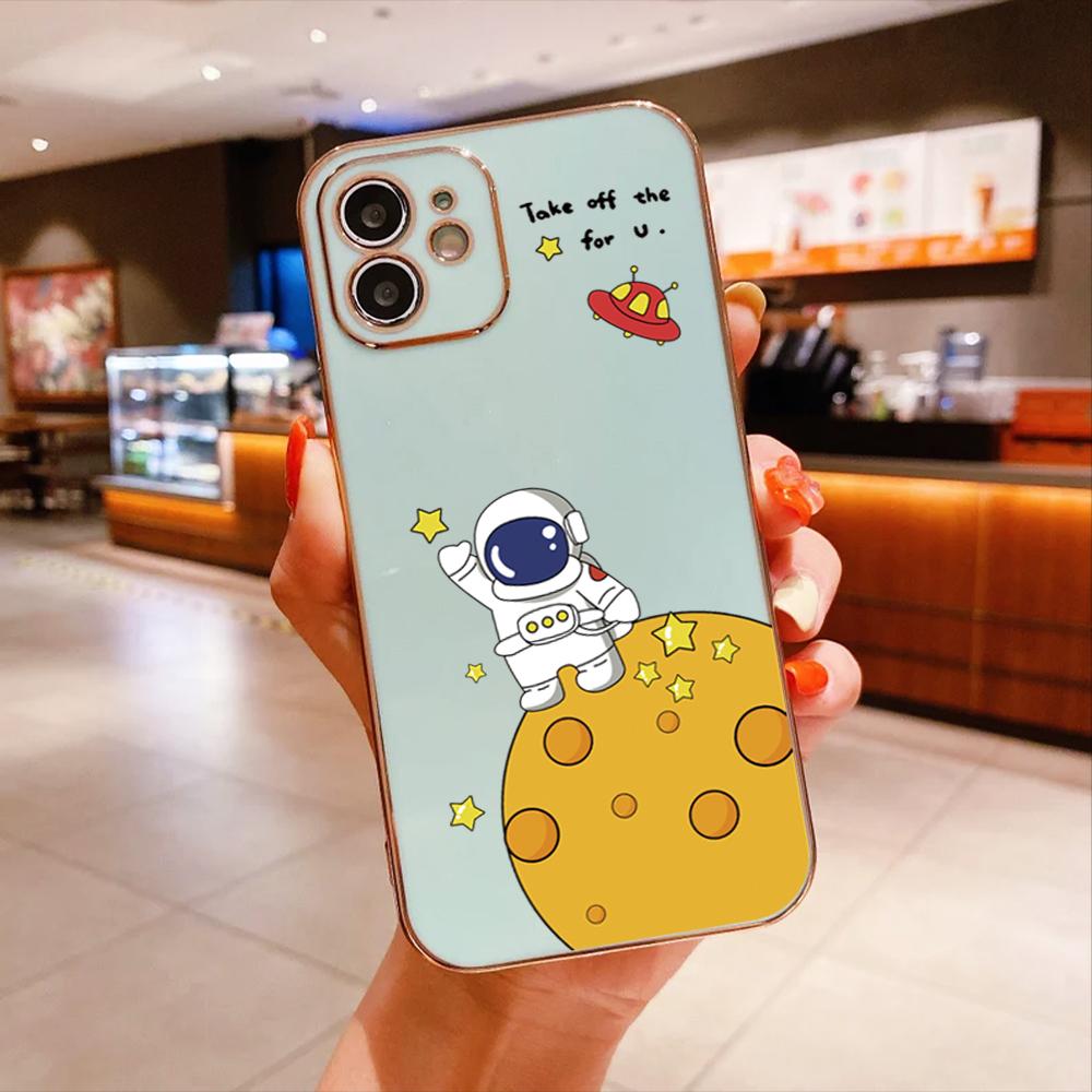 For Honor 90 70 50 X7a X9a P30 Pro P40 Lite Infinix Hot 40i 30i Vivo Y22 Y18 V30 Pro V40 Soft Plated TPU Cartoon Astronaut Phone Casing