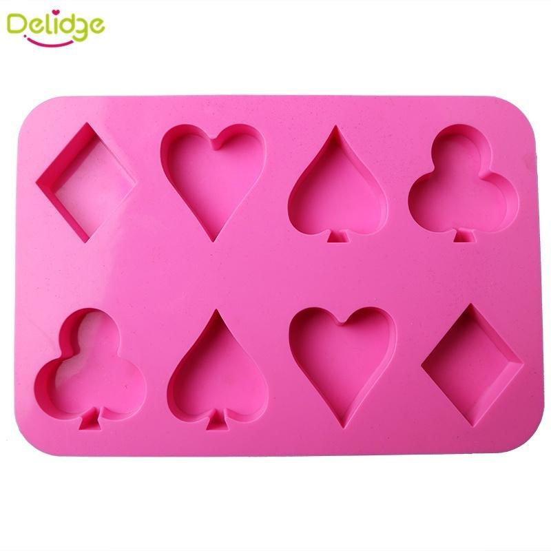 1 st 3D Poker Tårtform Silikonblock Hjärtform Fondant Choklad Godisform