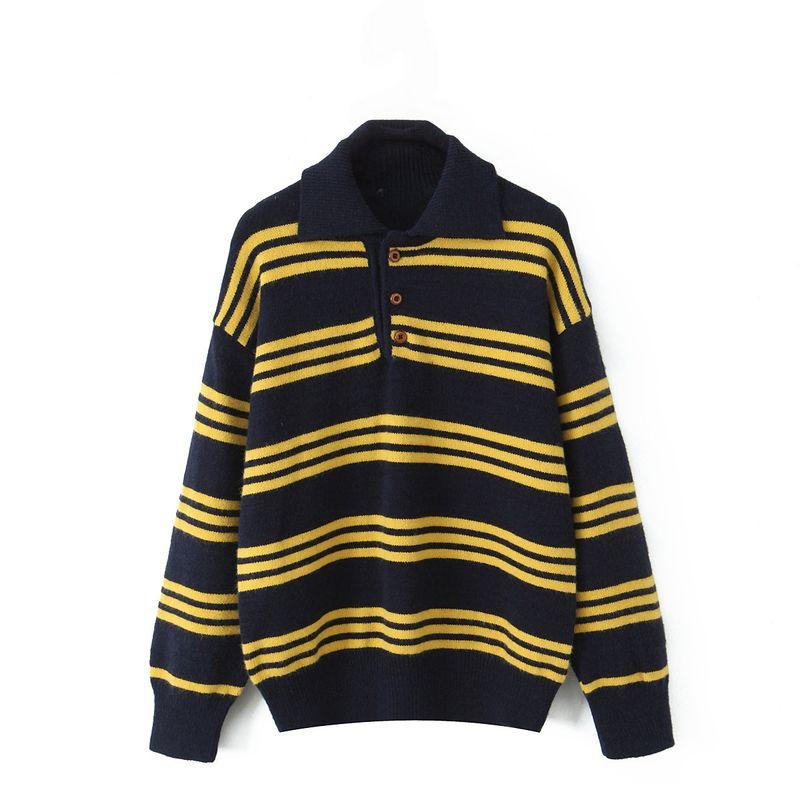 Texture College Comes with Atmosphere Stripes Polo Shirt American Retro Lazy Contrast Color Loose Pullover Knitwear