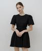 ISH Two Ribbon Detail Puff Sleeve Mini Dress (Black)