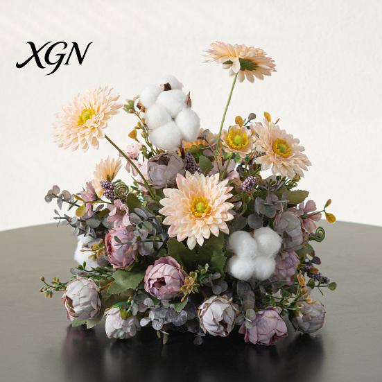 Lifelike Faux Floral Centerpieces Artificial Table Flower Arrangement, Mixed Lily Rose Silk Fake Bouquet, Elegant Vintage Style Decor for Dining