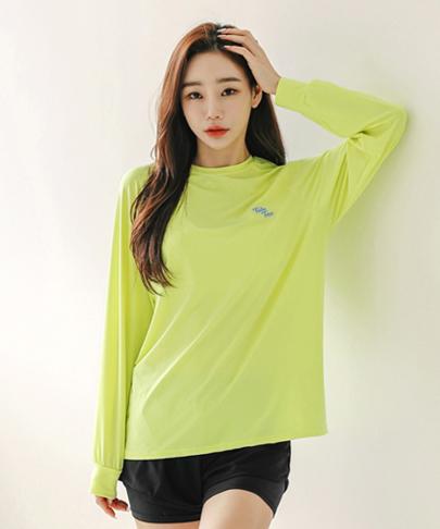 Tyubeuteuli Women'S Basic Loose Fit Long Sleeve Rash Guard B603 Fluorescent Green