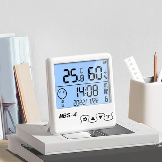 Elektronisk Termometer Hygrometer LCD-skjerm Innendørs Utendørs Digital Fuktighetsmåler Temperaturmåler Måler Multifunksjonell Kalender Vekkeklokke