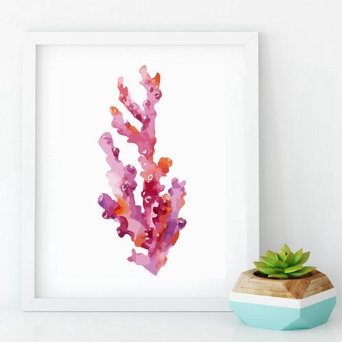 Corals Art Print Wall Pictures Home Decor  , Watercolor Cora Print Wall Art Hanging Bathroom Canvas Painting Nautical Decoration