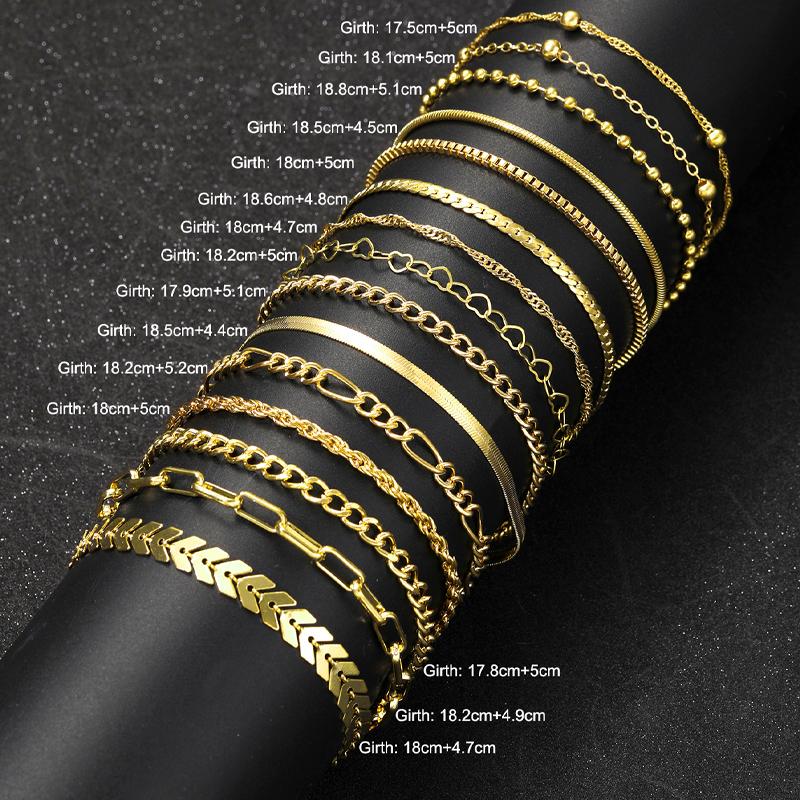 15 Stück Vintage Elegantes Goldfarbenes Herz Schlangenketten Armband Set Einfache Mehrfacharmbänder Für Frauen Mode Tägliches Tragen Schmuck Geschenk
