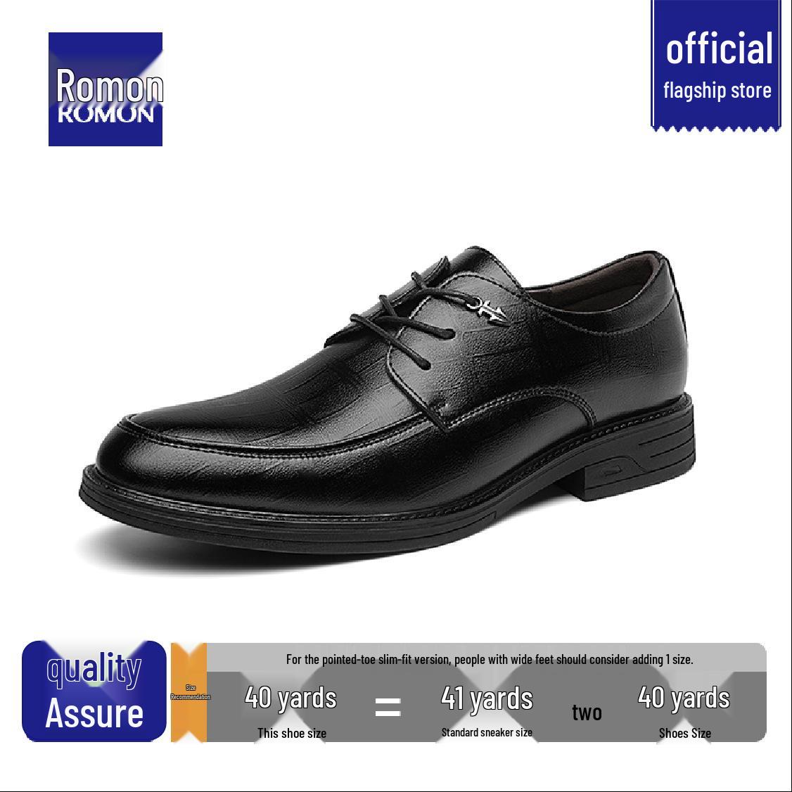 LOMON Men s 2025 Height Increasing Black Leather Formal Shoes for Weddings & Business 38
