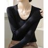 Solid color basic bottom top women's spring new U-neck slim-fitting long-sleeved T-shirt knitted sweater
