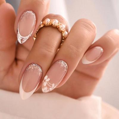 Uñas Postizas Desmontables DIY Uñas Falsas Francesas Largas Almendra Sencillas