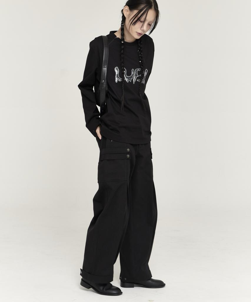 Leopeul Snap Button Wide Pintuck Pants