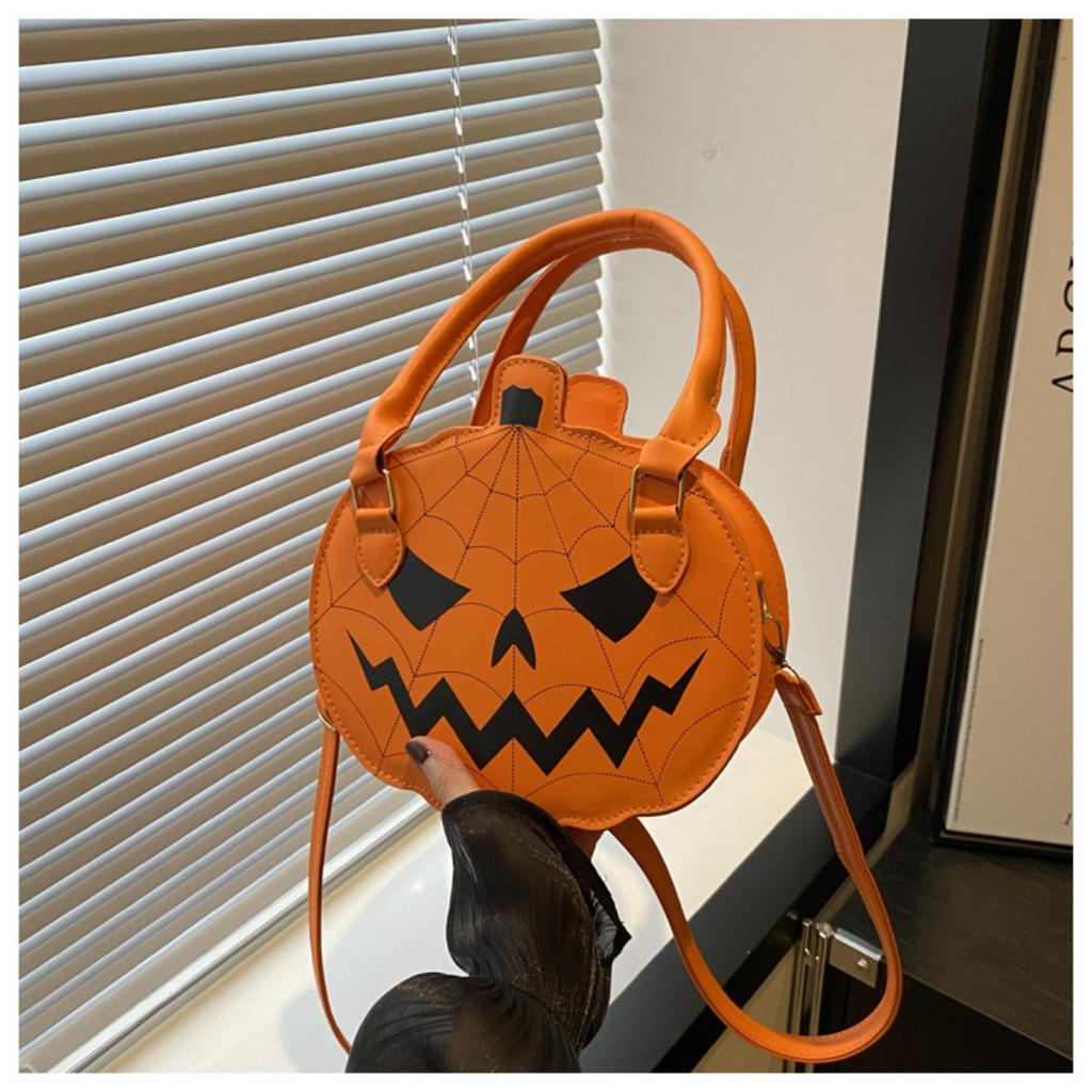 Halloween, Bags, Contrasting Colors, Women's Bags, Single Shoulder Bags, Small Round Bags, Funny Bags, Pumpkin Bags