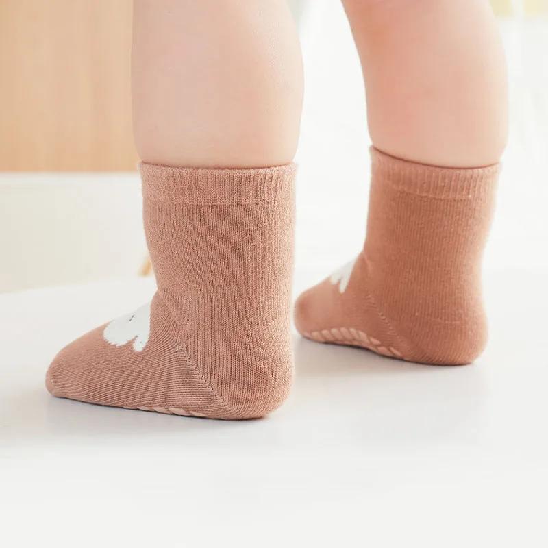 6 Pairs Kids Non-Slip Socks Cute Cartoon Fox And Bear Pattern Childrens Boys Girls Floor Socks Comfortable for Toddler Sock Gift