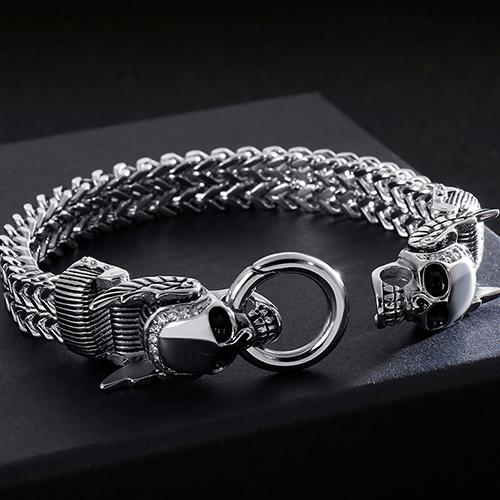 Gothic Men's Skull Head Bracelets Stainless Steel Ghost Chain Man Bracelet Punk Rock Skeleton Jewelry Gifts for Boyfriend Him
