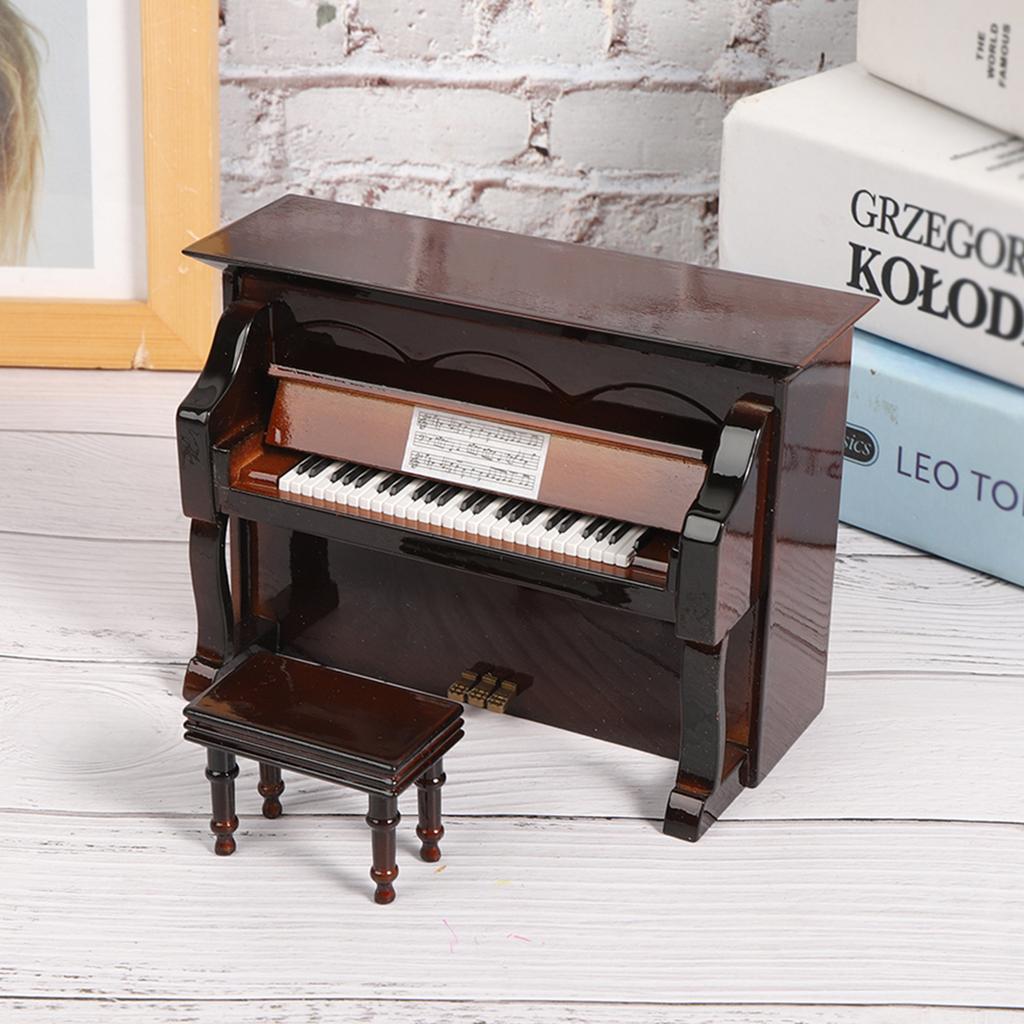 Wooden Miniature Upright Piano Mini Musical Instrument Model Children Gift Home DecorBrown