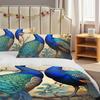 Spring And Summer Theme Pillowcase Quilt Cover 3Pcs Bedding Blue Peacock Pattern Suitable For Bedroom Hotel Dormitory Decoration