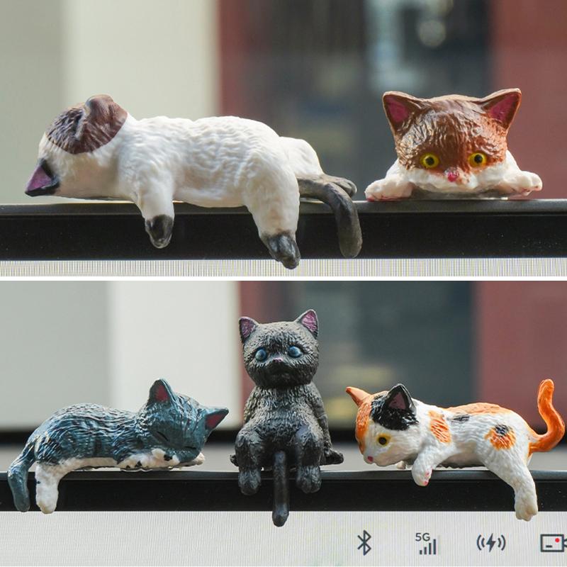5Pc Car Landscape Cat Ornaments Cute Cartoon Cat Ornament Car Center Console Navigator Screen Sleeping Cat Decoration Miniatures